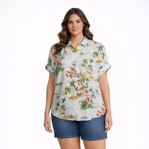 Women's Tropical Print Button Down Shirt